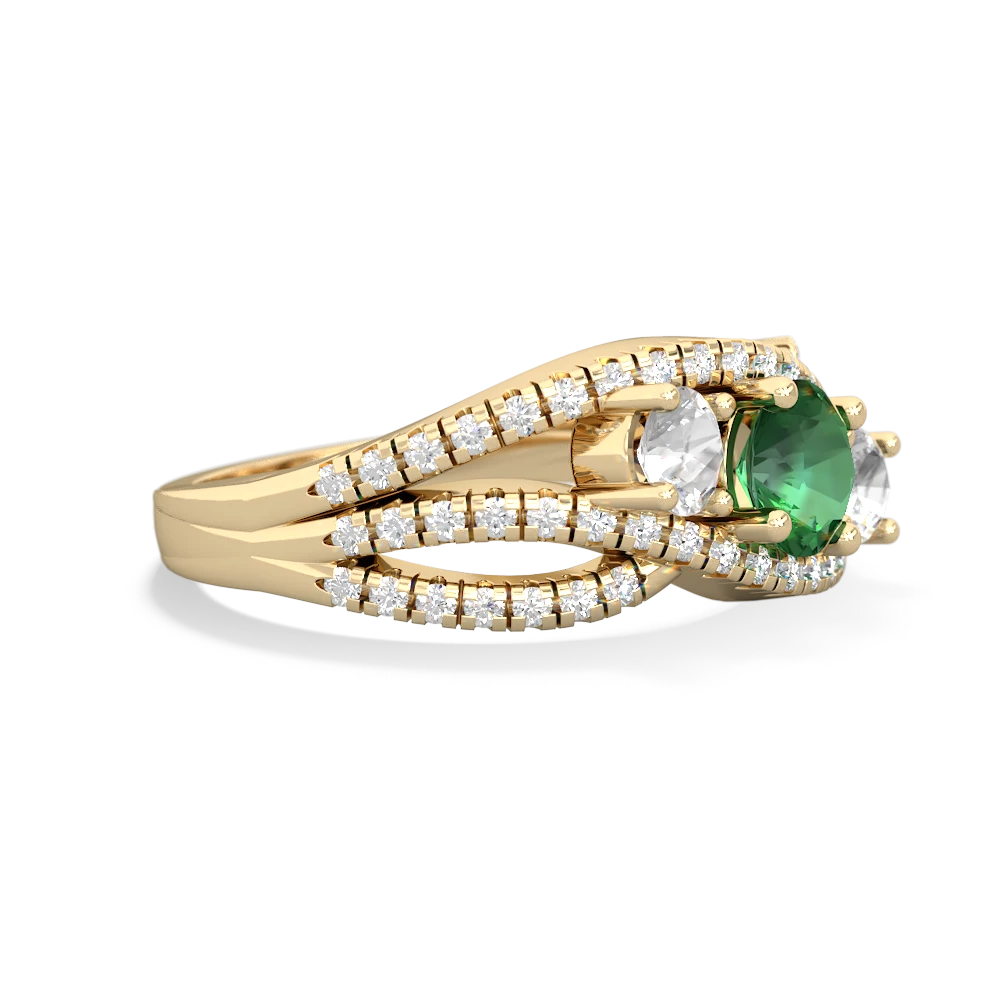 Lab Emerald Three Stone Aurora 14K Yellow Gold ring R3080