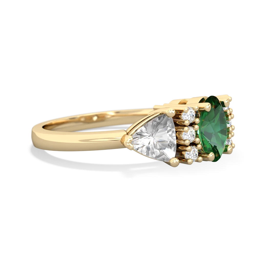 Lab Emerald Antique Style Three Stone 14K Yellow Gold ring R2186