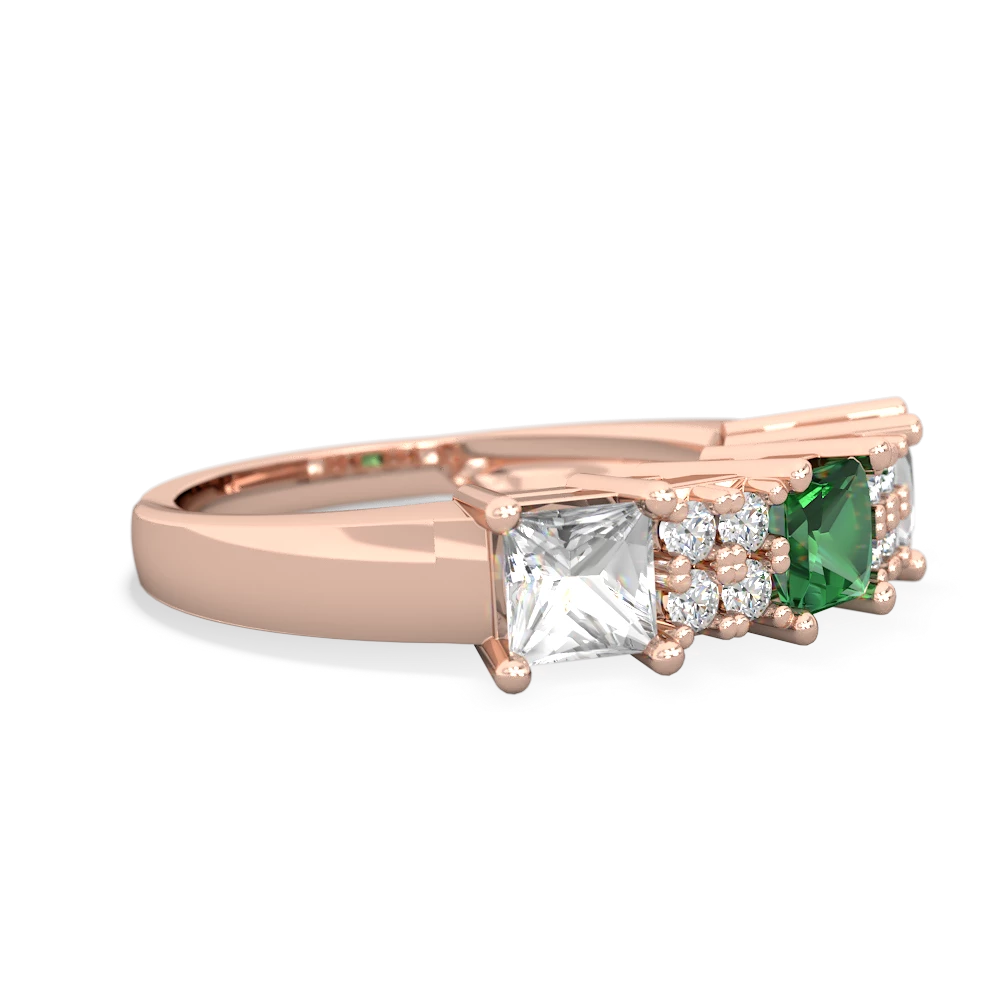 Lab Emerald Three Stone Diamond Cluster 14K Rose Gold ring R2592