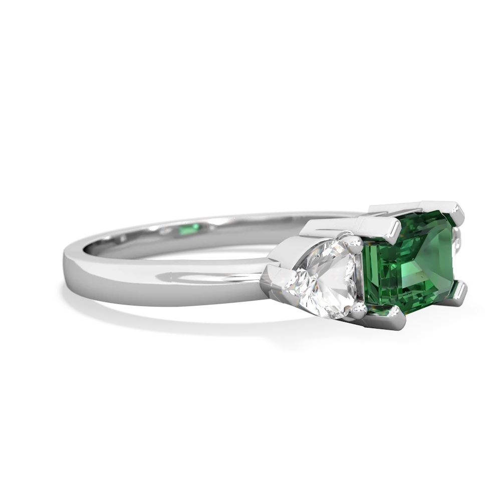 Lab Emerald Three Stone 14K White Gold ring R5235