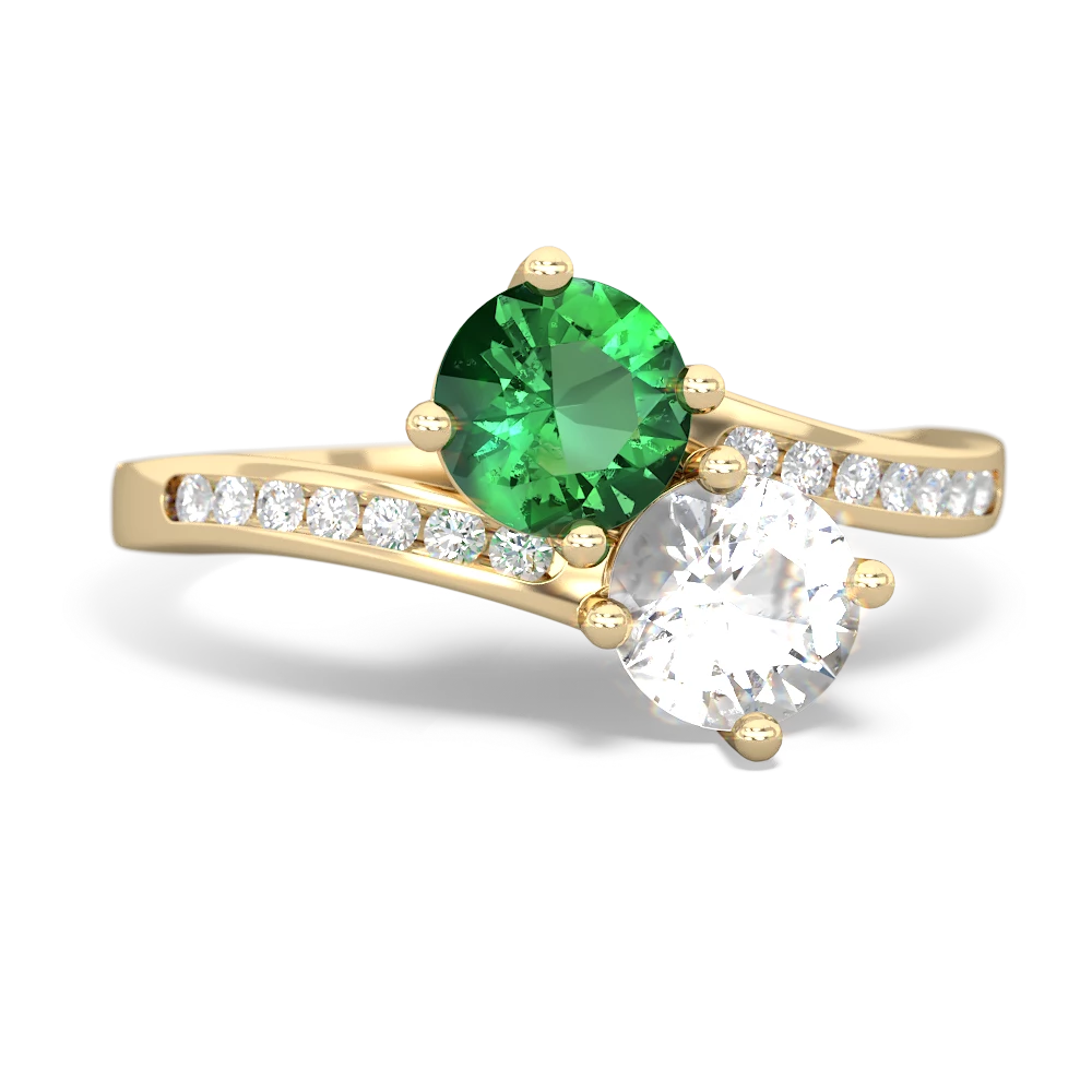 Lab Emerald Channel Set Two Stone 14K Yellow Gold ring R5303