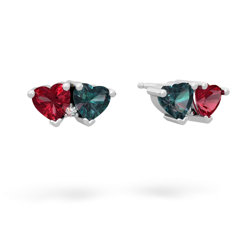 Lab Ruby Sweethearts 14K White Gold earrings E5260