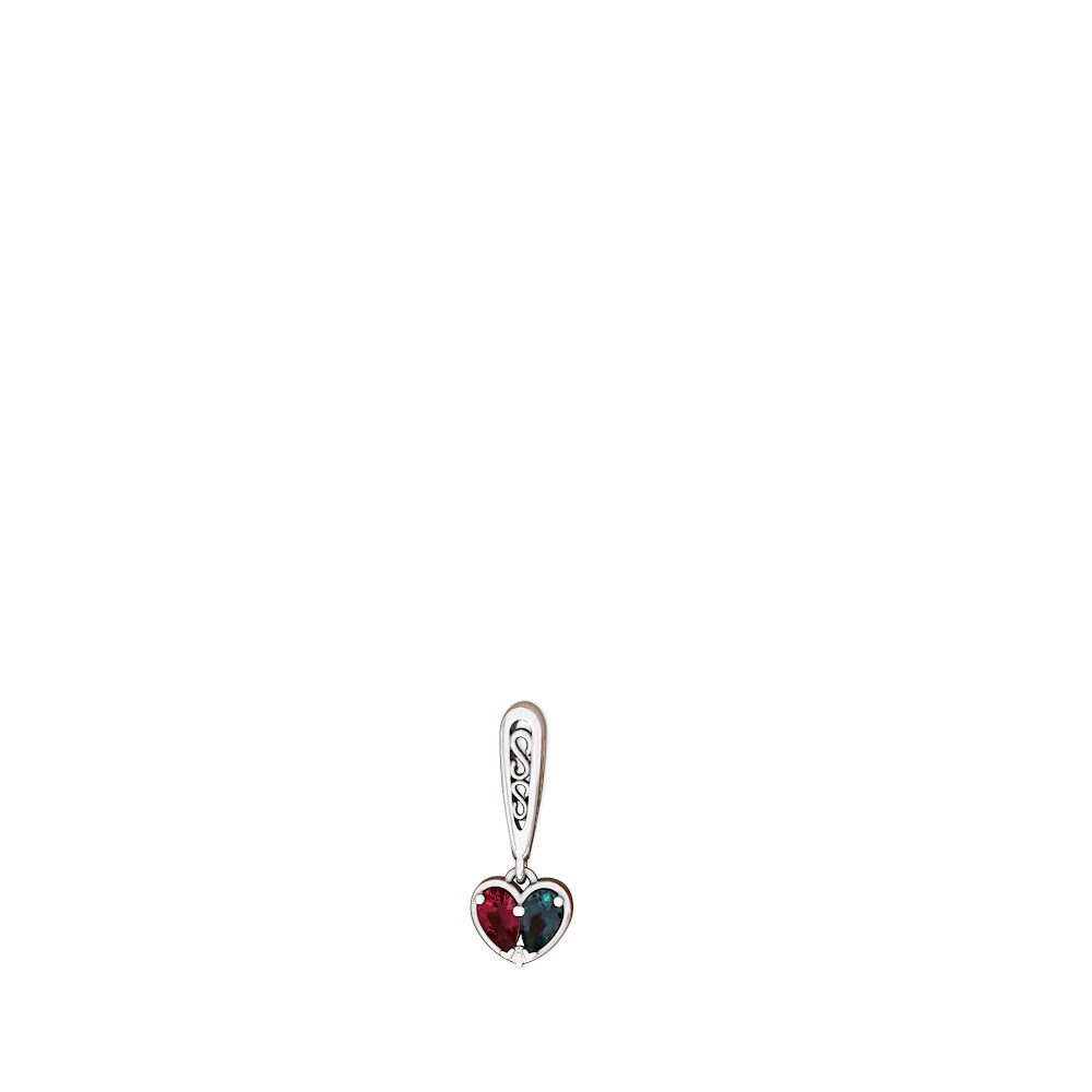 Lab Ruby Filligree Heart 14K White Gold earrings E5070