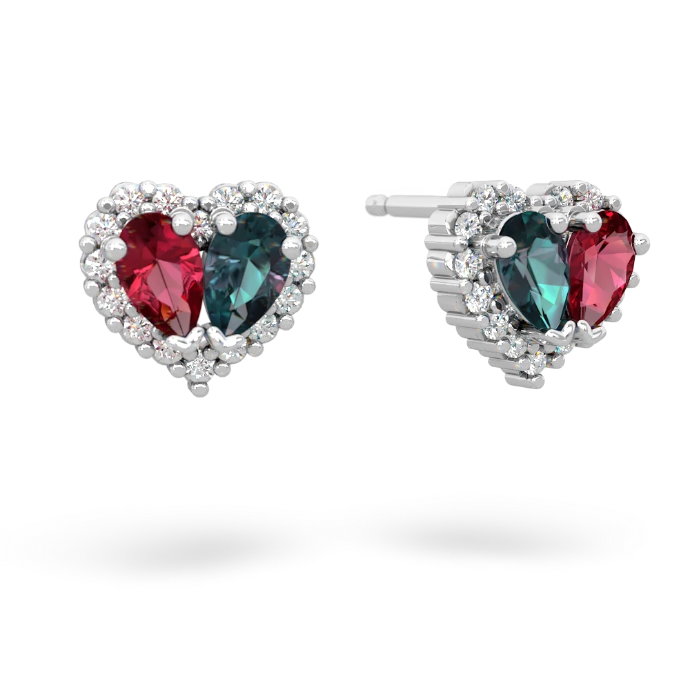 Lab Ruby Halo 14K White Gold earrings E7008