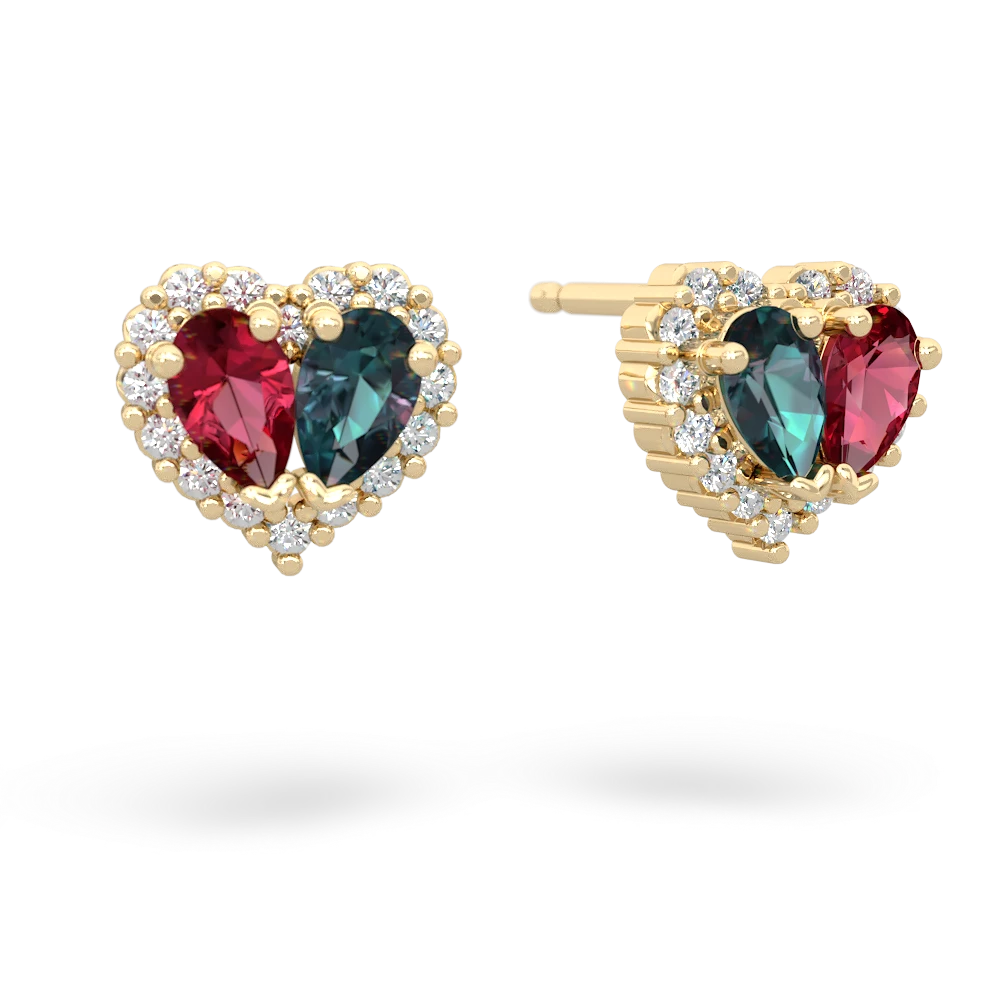 Lab Ruby Halo 14K Yellow Gold earrings E7008