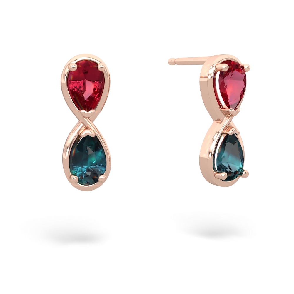 Lab Ruby Infinity 14K Rose Gold earrings E5050