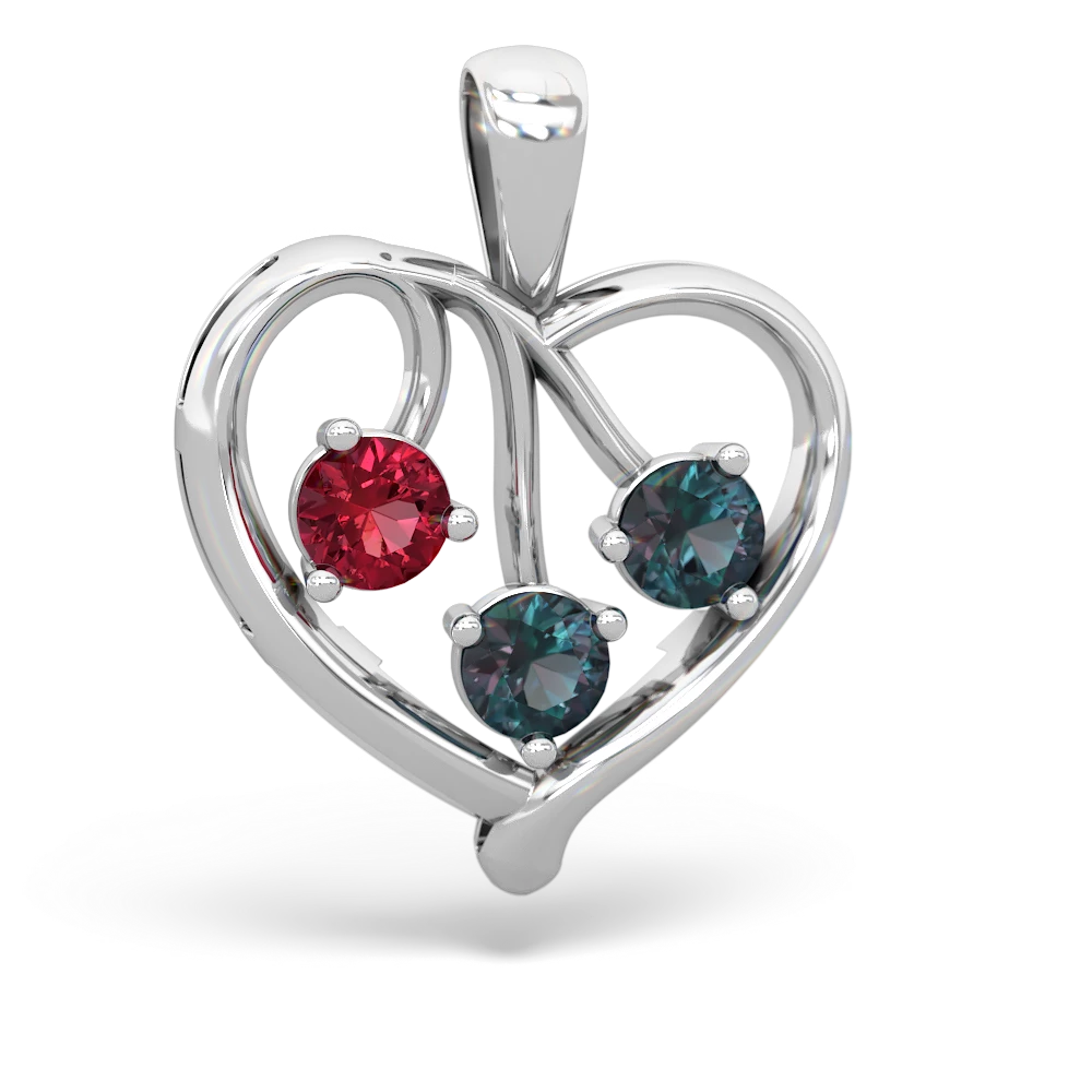 Lab Ruby Glowing Heart 14K White Gold pendant P2233