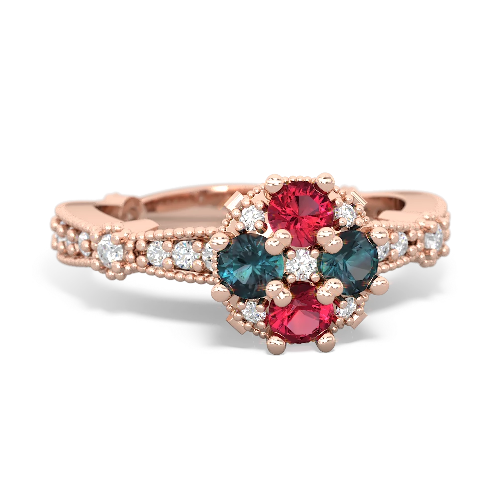 Lab Ruby Sparkling Tiara Cluster 14K Rose Gold ring R26293RD