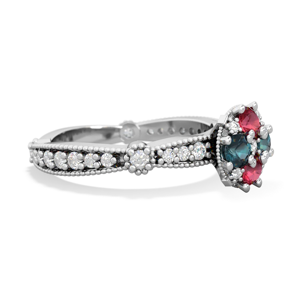 Lab Ruby Sparkling Tiara Cluster 14K White Gold ring R26293RD