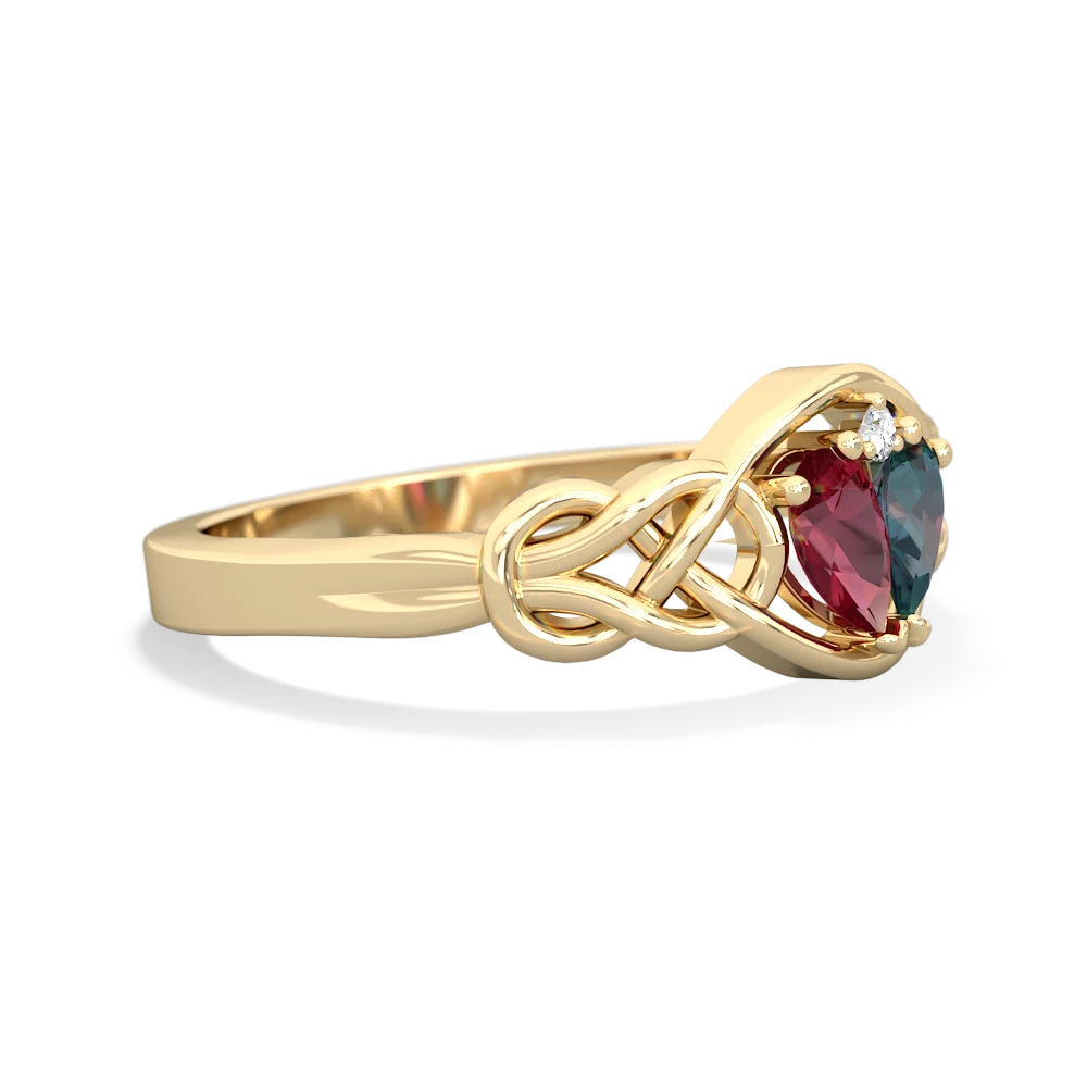 Lab Ruby Celtic Love Knot 14K Yellow Gold ring R5420