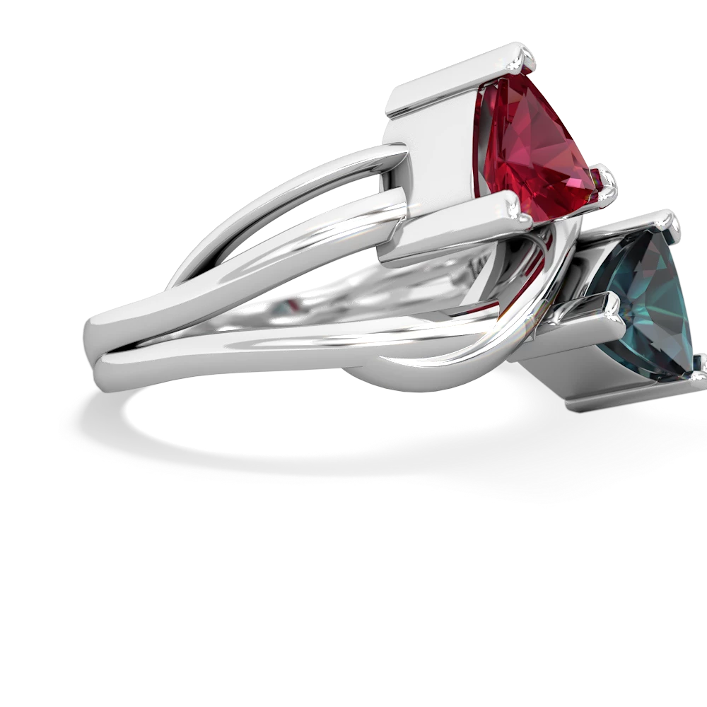 Lab Ruby Split Band Swirl 14K White Gold ring R2341