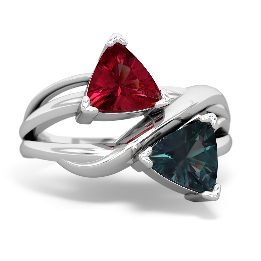 Lab Ruby Split Band Swirl 14K White Gold ring R2341