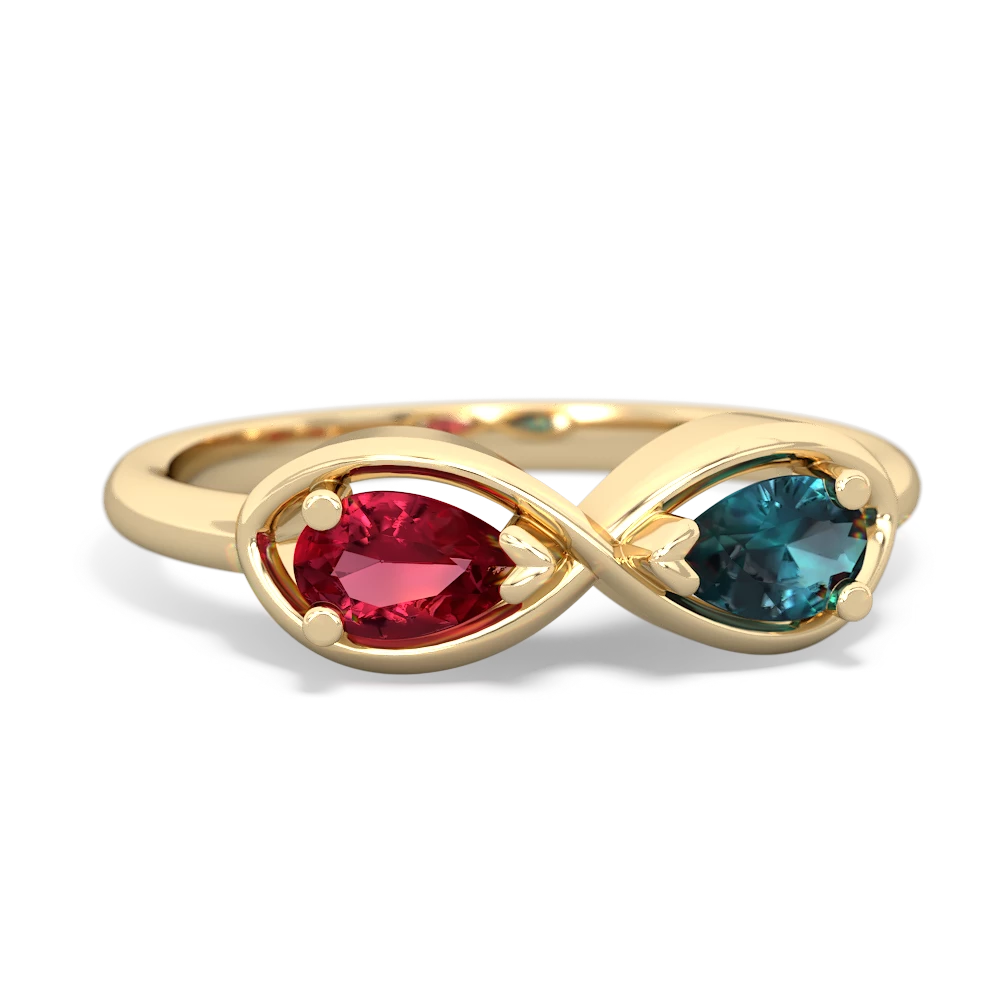 Lab Ruby Infinity 14K Yellow Gold ring R5050