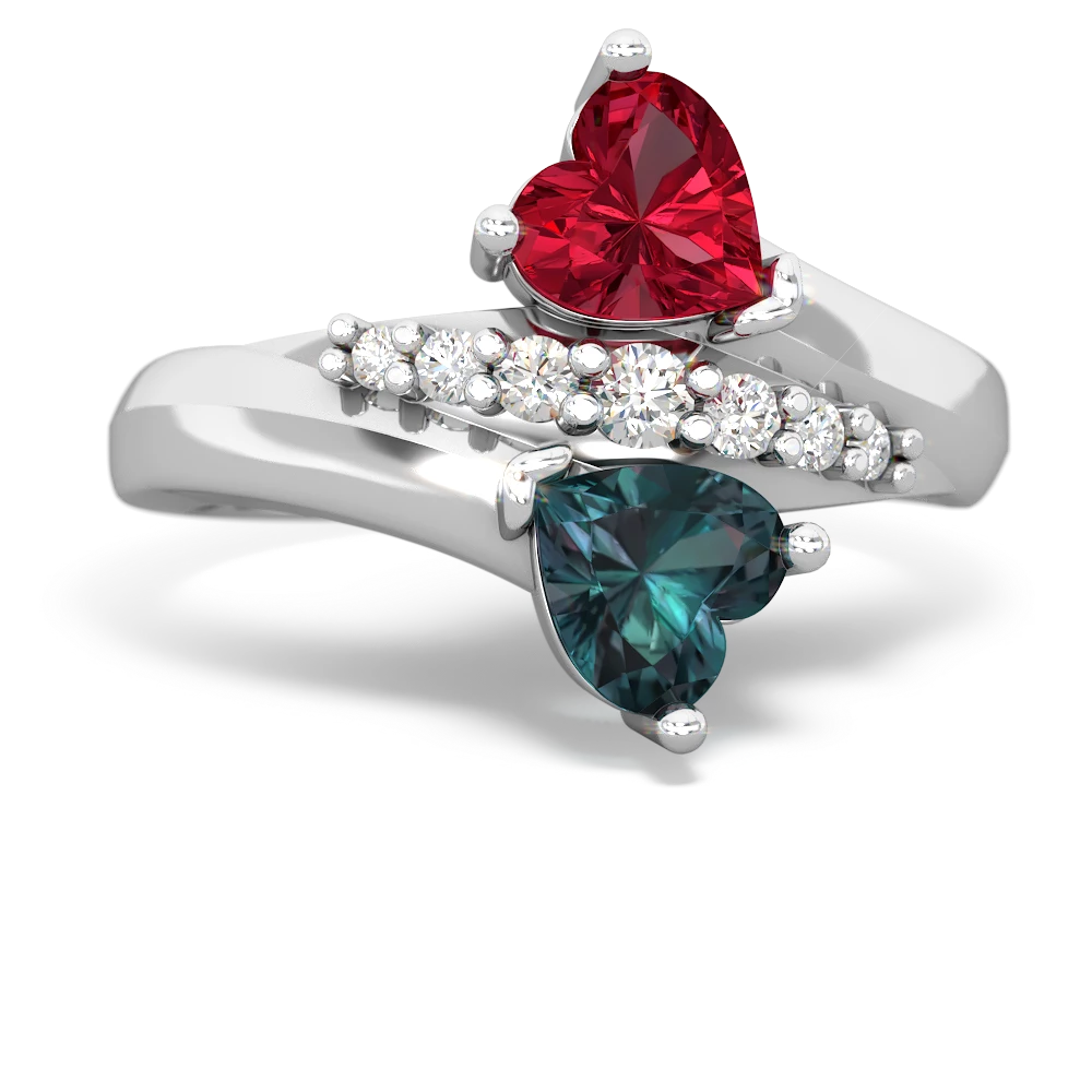 Lab Ruby Heart To Heart 14K White Gold ring R2064