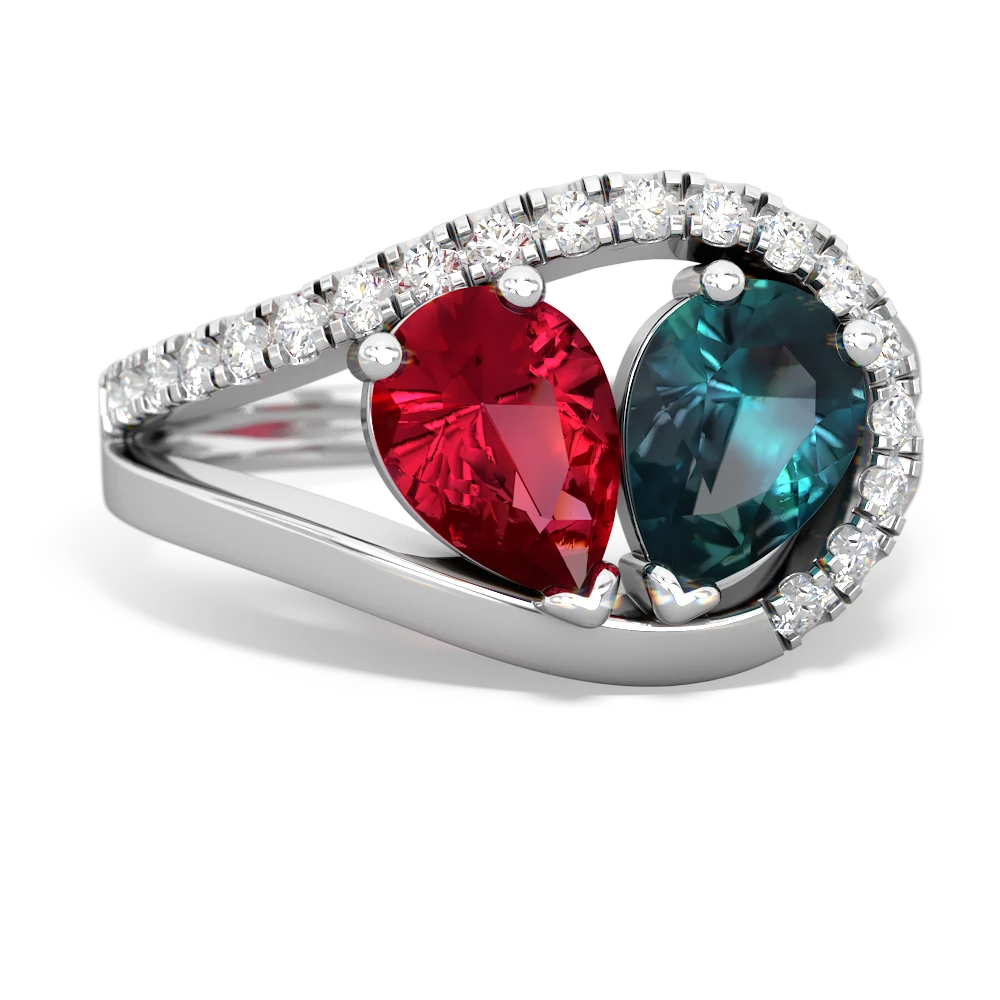 Lab Ruby Nestled Heart Keepsake 14K White Gold ring R5650