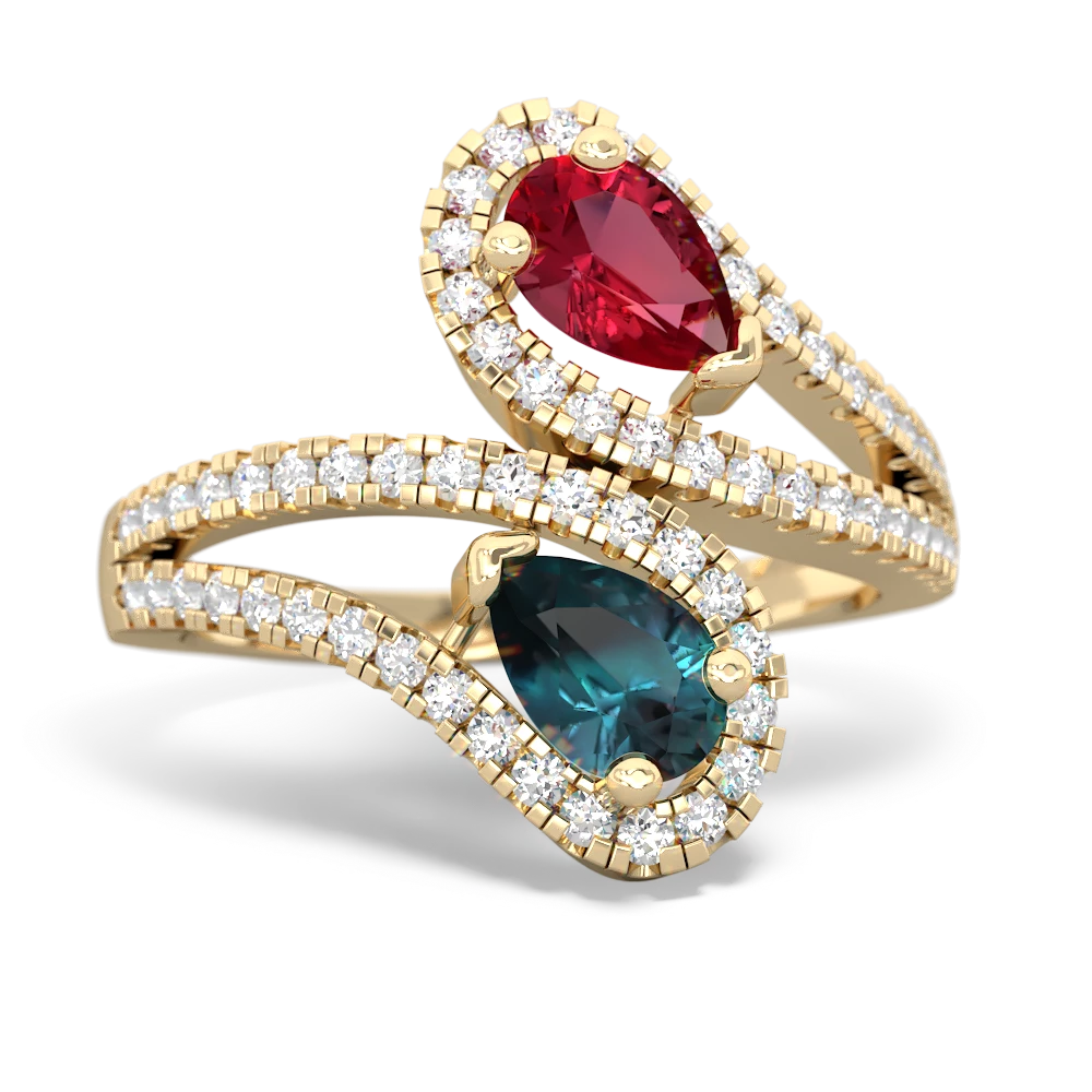 Lab Ruby Diamond Dazzler 14K Yellow Gold ring R3000