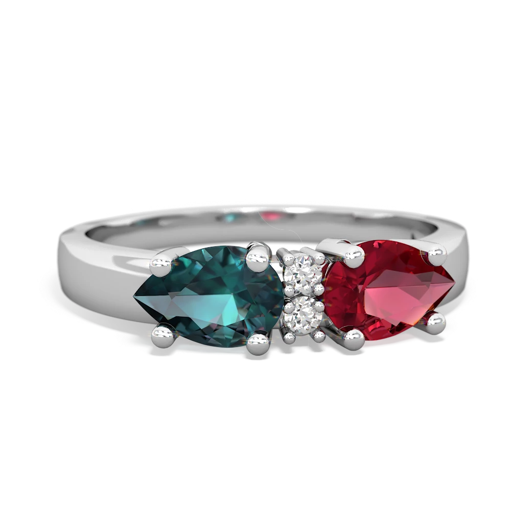 Lab Ruby Pear Bowtie 14K White Gold ring R0865