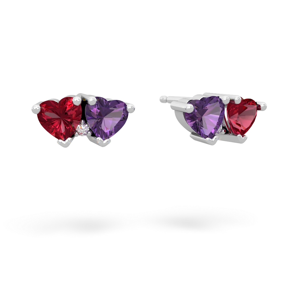 Lab Ruby Sweethearts 14K White Gold earrings E5260