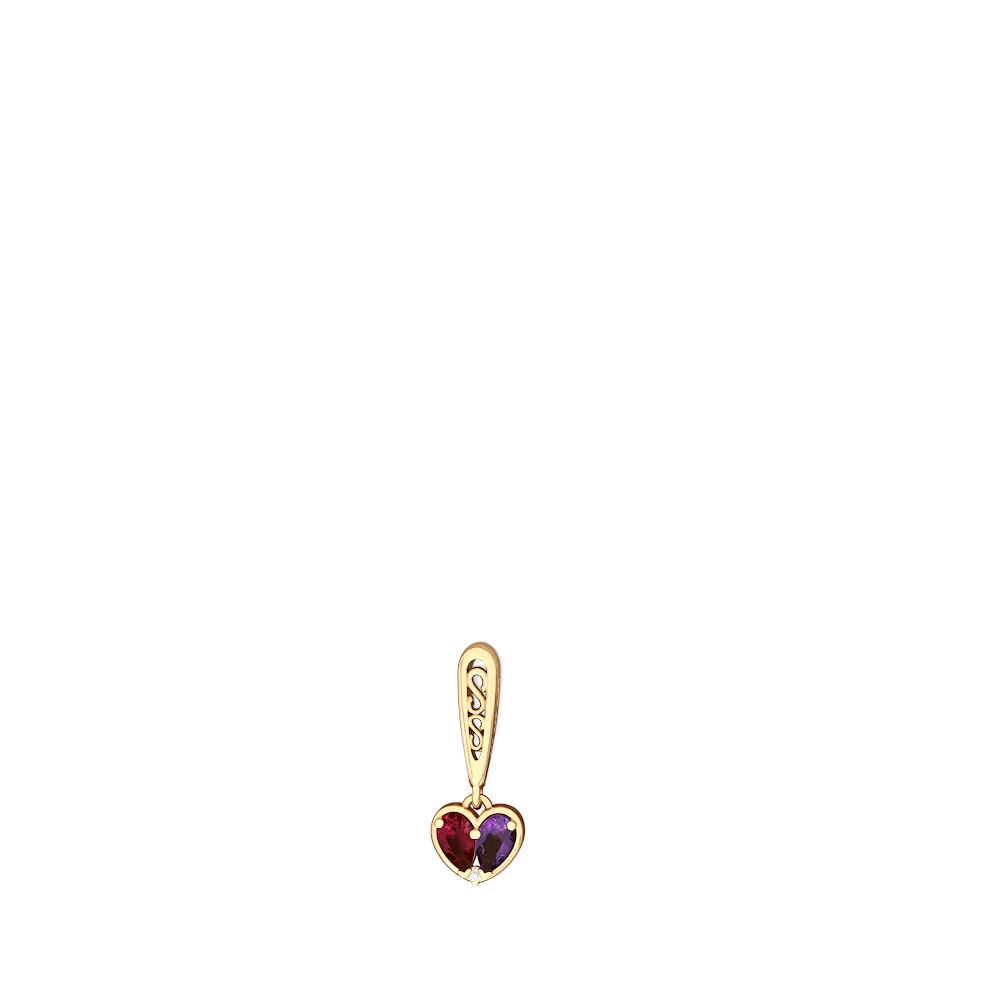 Lab Ruby Filligree Heart 14K Yellow Gold earrings E5070