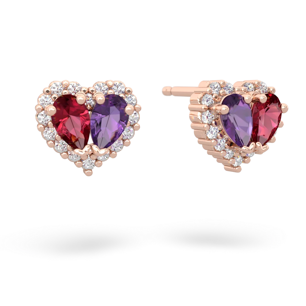 Lab Ruby Halo 14K Rose Gold earrings E7008