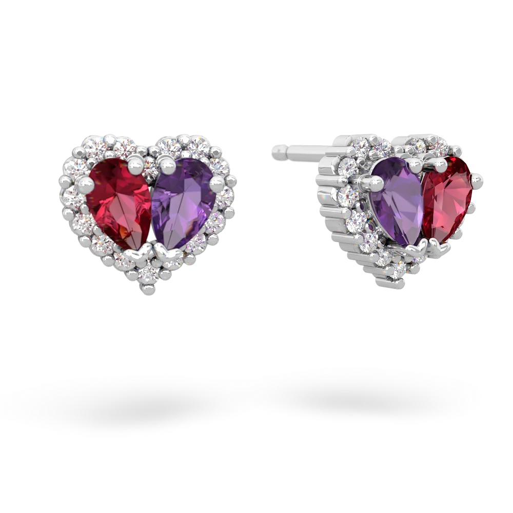 Lab Ruby Halo 14K White Gold earrings E7008