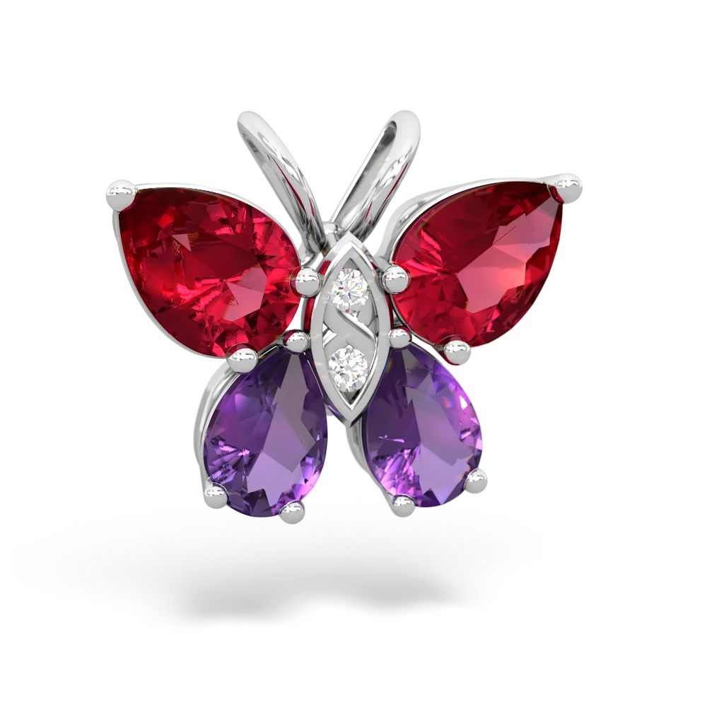 Lab Ruby Butterfly 14K White Gold pendant P2215