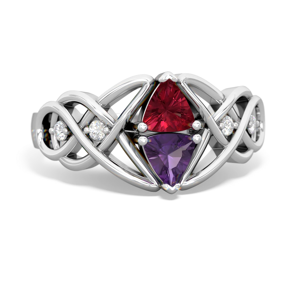 Lab Ruby Keepsake Celtic Knot 14K White Gold ring R5300