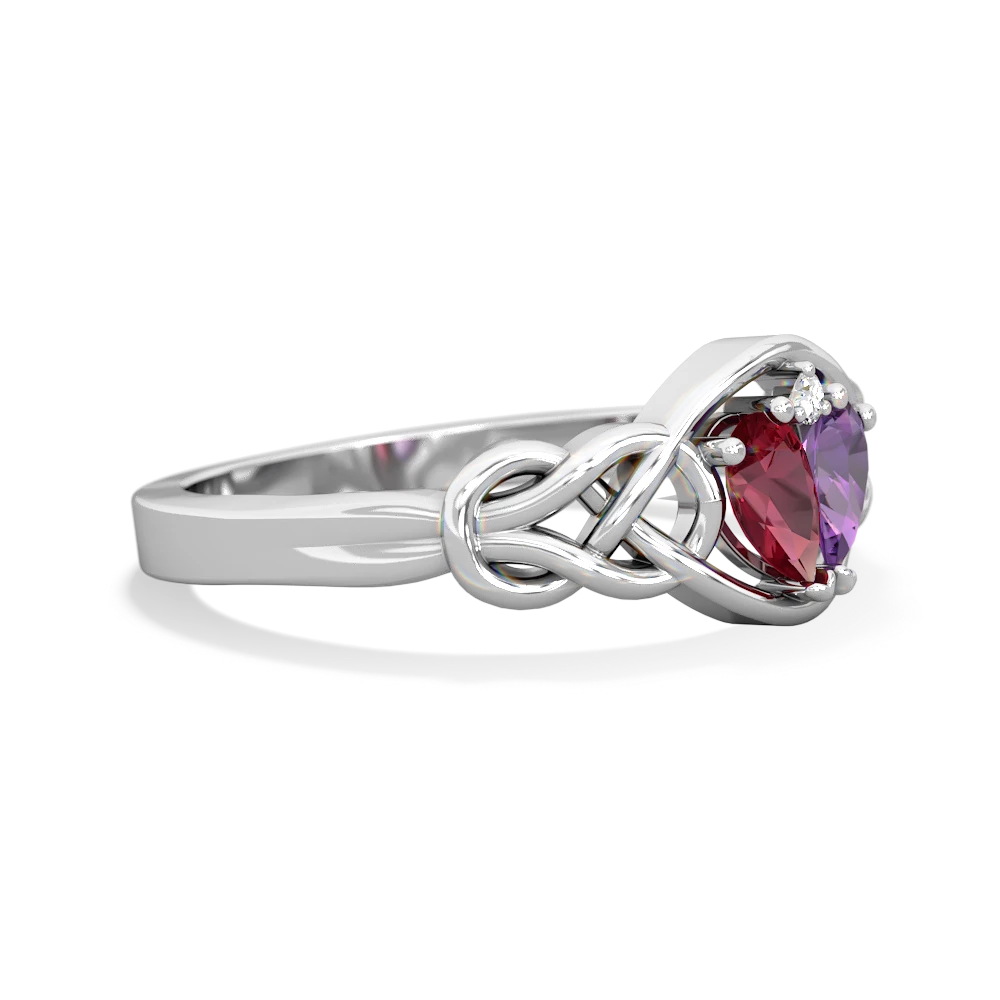 Lab Ruby Celtic Love Knot 14K White Gold ring R5420