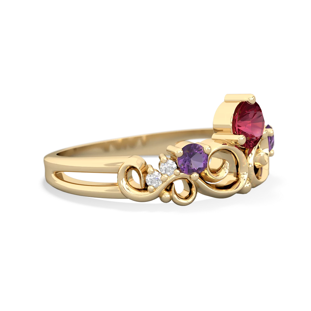 Lab Ruby Crown Keepsake 14K Yellow Gold ring R5740