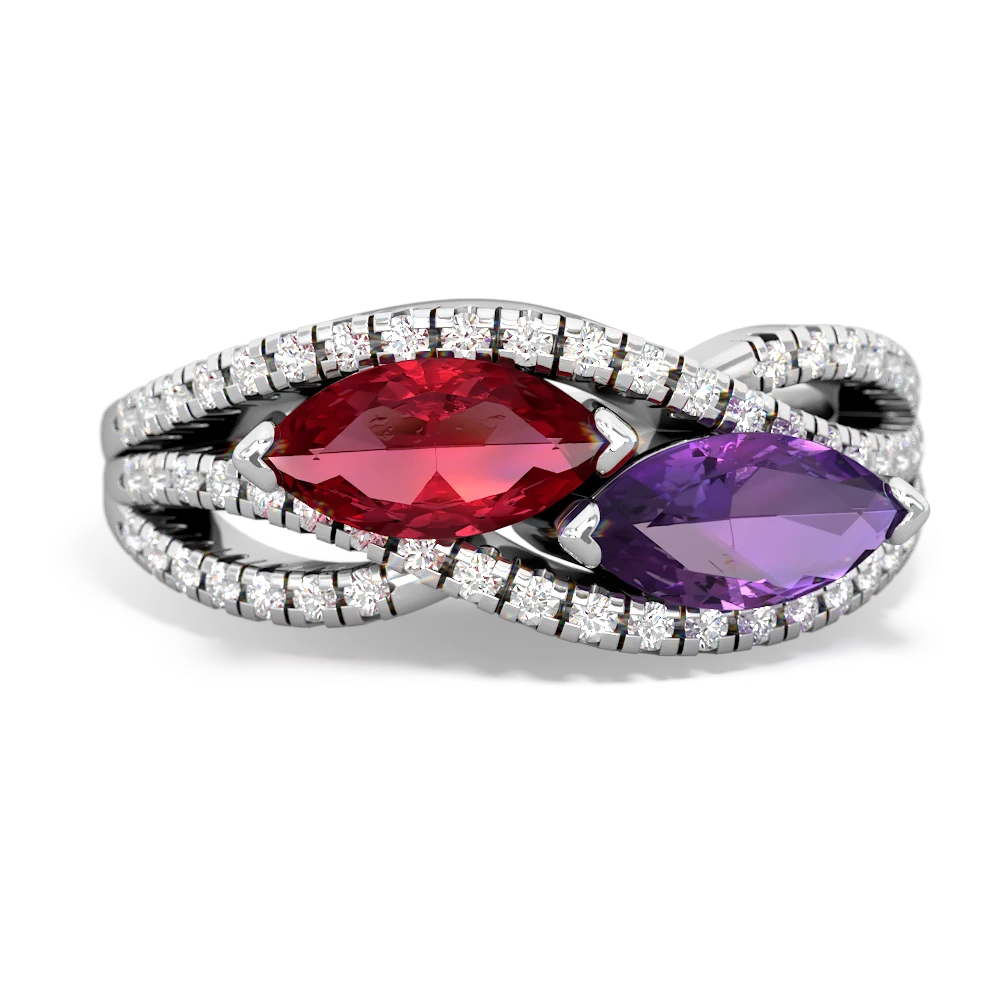 Lab Ruby Diamond Rivers 14K White Gold ring R3070