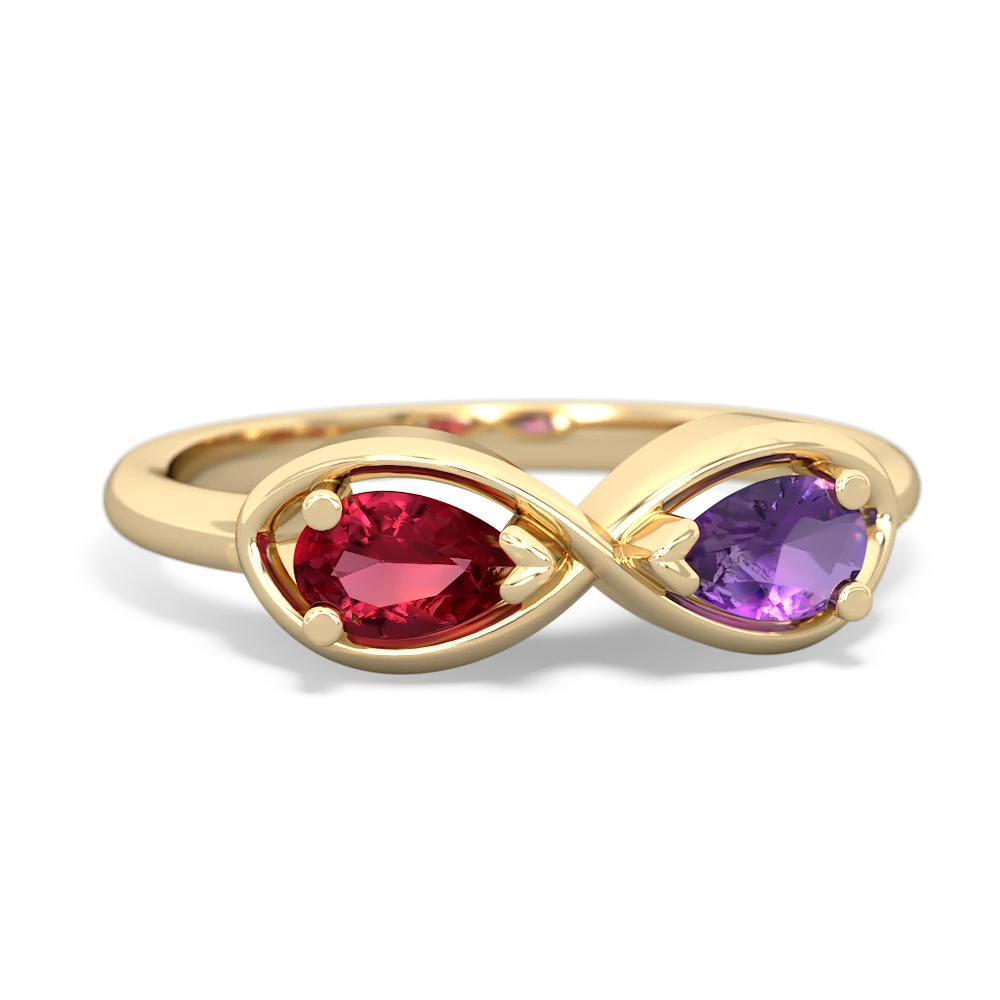 Lab Ruby Infinity 14K Yellow Gold ring R5050