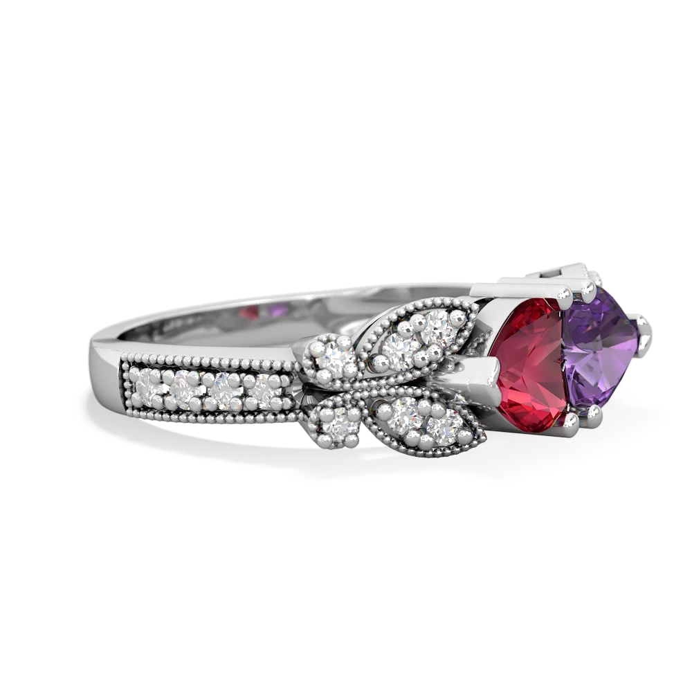 Lab Ruby Diamond Butterflies 14K White Gold ring R5601