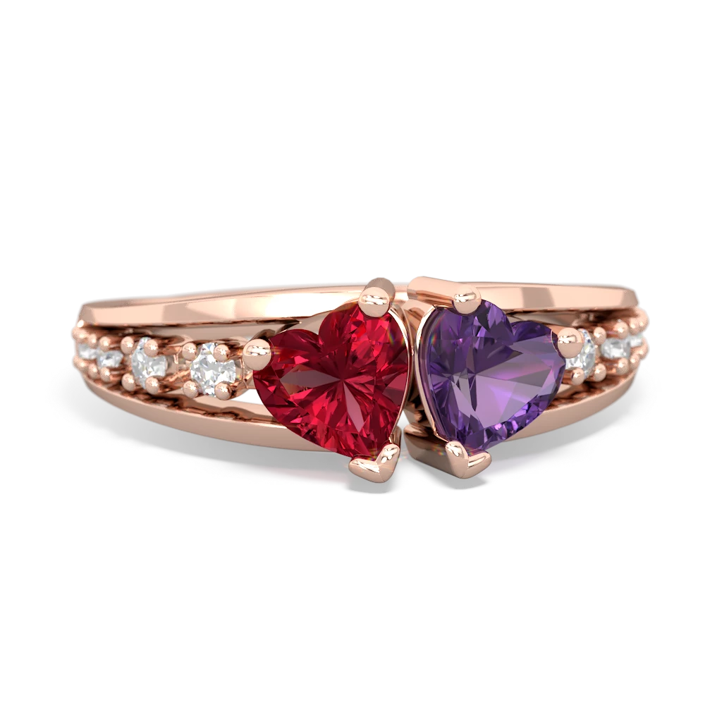 Lab Ruby Heart To Heart 14K Rose Gold ring R3342