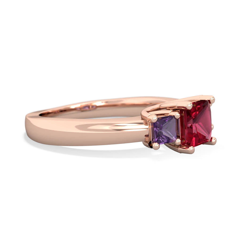 Lab Ruby Three Stone Trellis 14K Rose Gold ring R4015