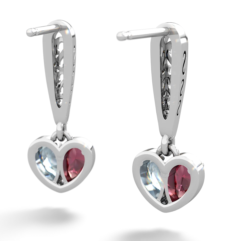 Lab Ruby Filligree Heart 14K White Gold earrings E5070