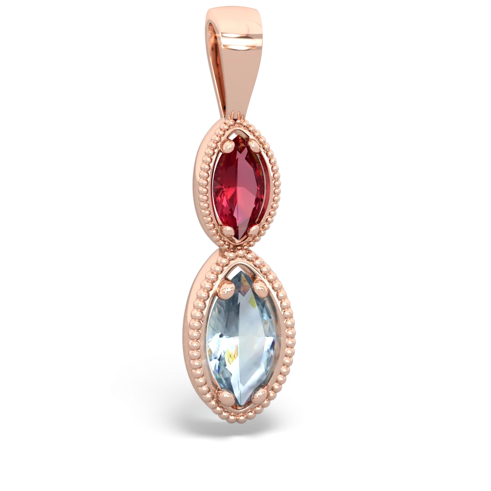 Lab Ruby Antique-Style Halo 14K Rose Gold pendant P5700