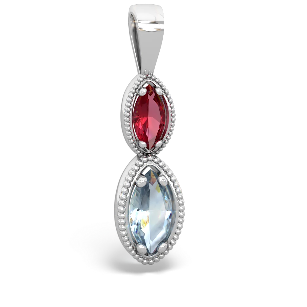 Lab Ruby Antique-Style Halo 14K White Gold pendant P5700