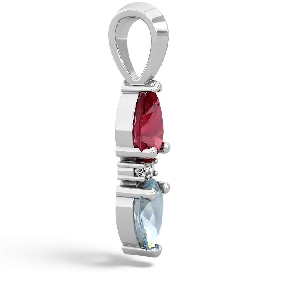 Lab Ruby Bowtie Drop 14K White Gold pendant P0865