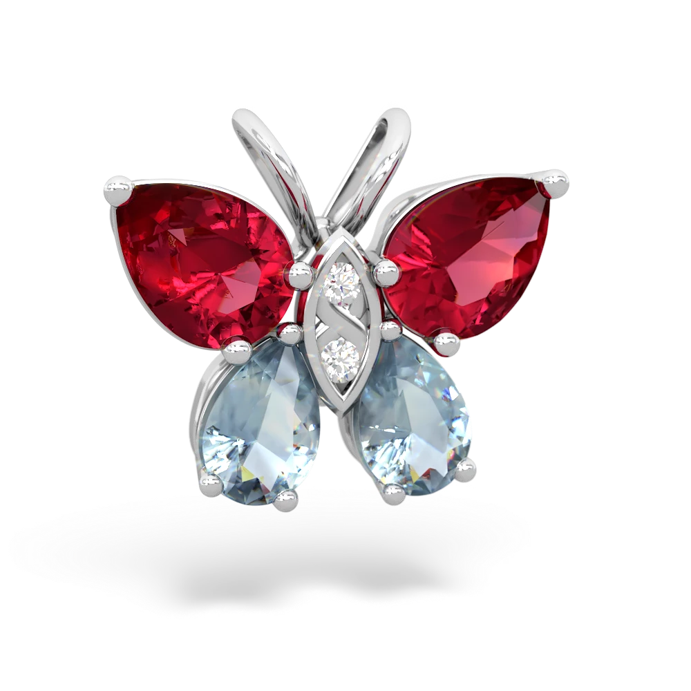 Lab Ruby Butterfly 14K White Gold pendant P2215