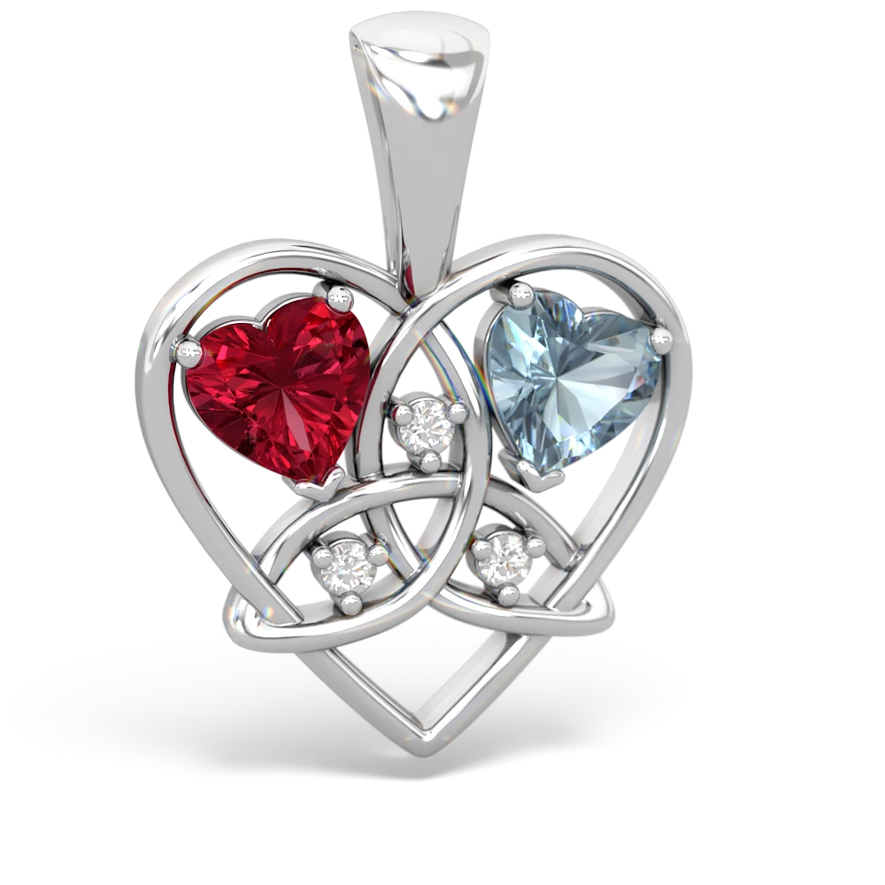 Lab Ruby Celtic Trinity Heart 14K White Gold pendant P5331