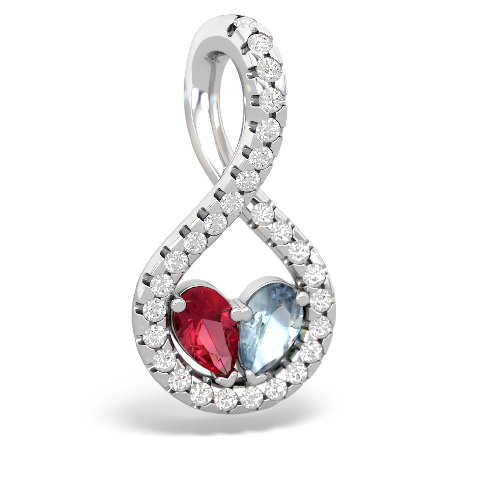 Lab Ruby Pave Twist 'One Heart' 14K White Gold pendant P5360