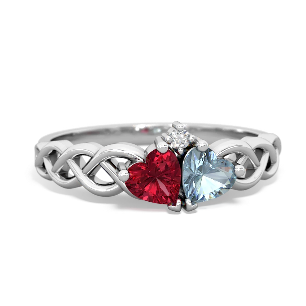 Lab Ruby Heart To Heart Braid 14K White Gold ring R5870