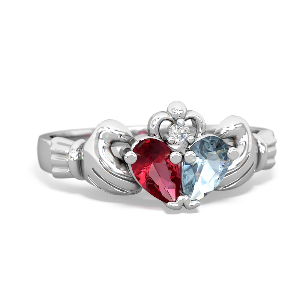 Lab Ruby 'Our Heart' Claddagh 14K White Gold ring R2388