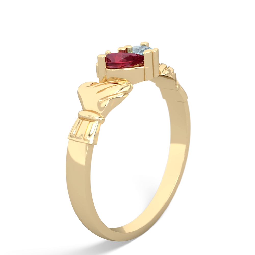 Lab Ruby 'Our Heart' Claddagh 14K Yellow Gold ring R2388