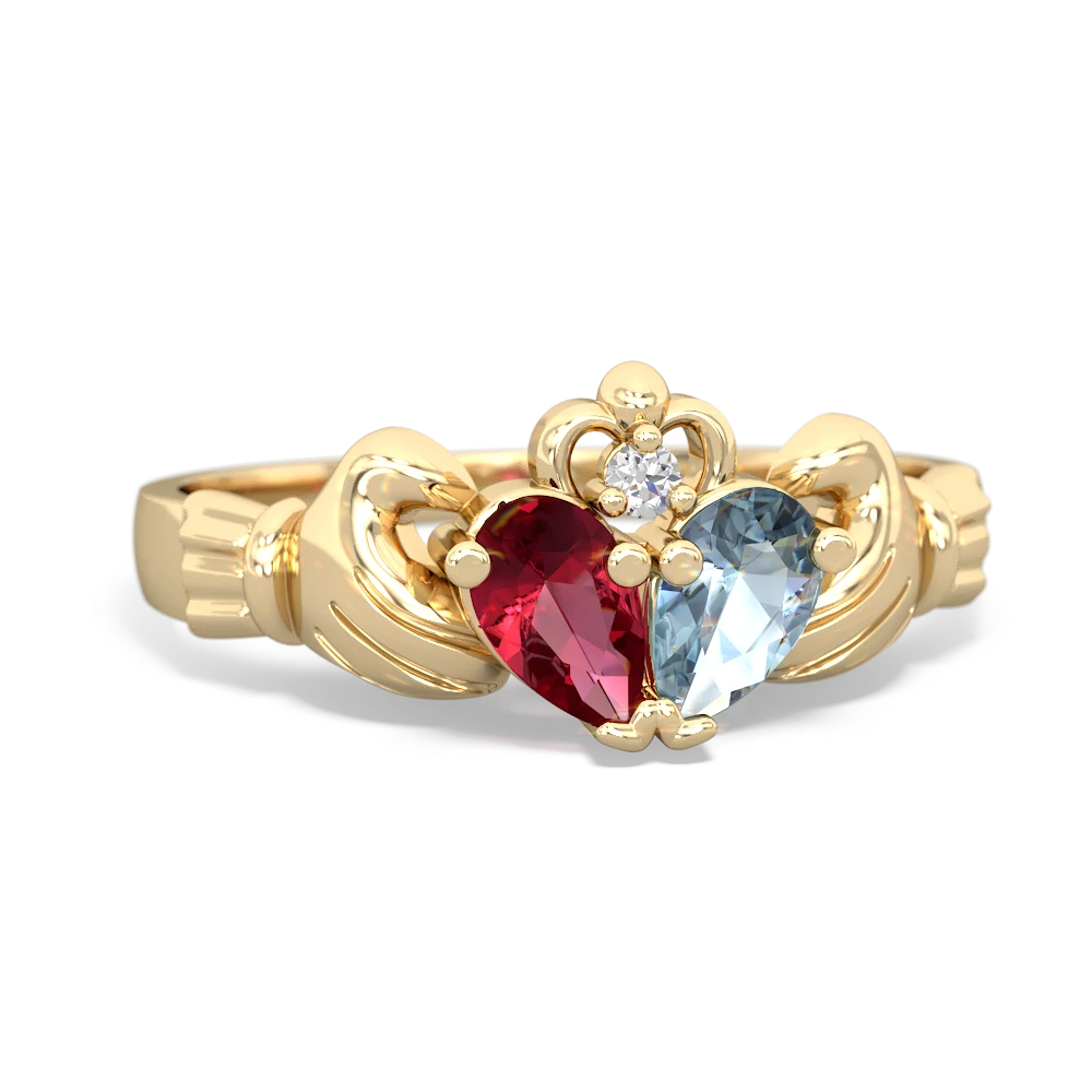 Lab Ruby 'Our Heart' Claddagh 14K Yellow Gold ring R2388