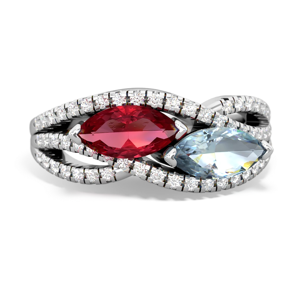 Lab Ruby Diamond Rivers 14K White Gold ring R3070