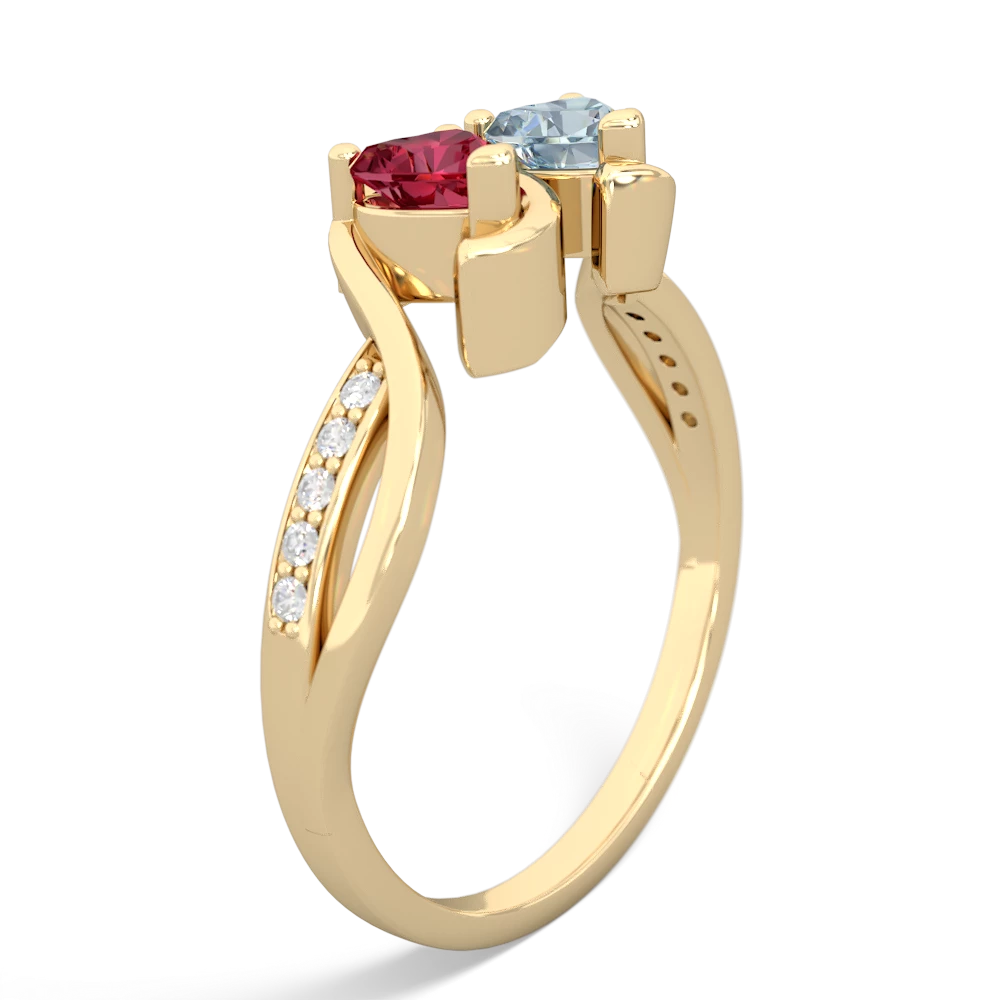 Lab Ruby Side By Side 14K Yellow Gold ring R3090