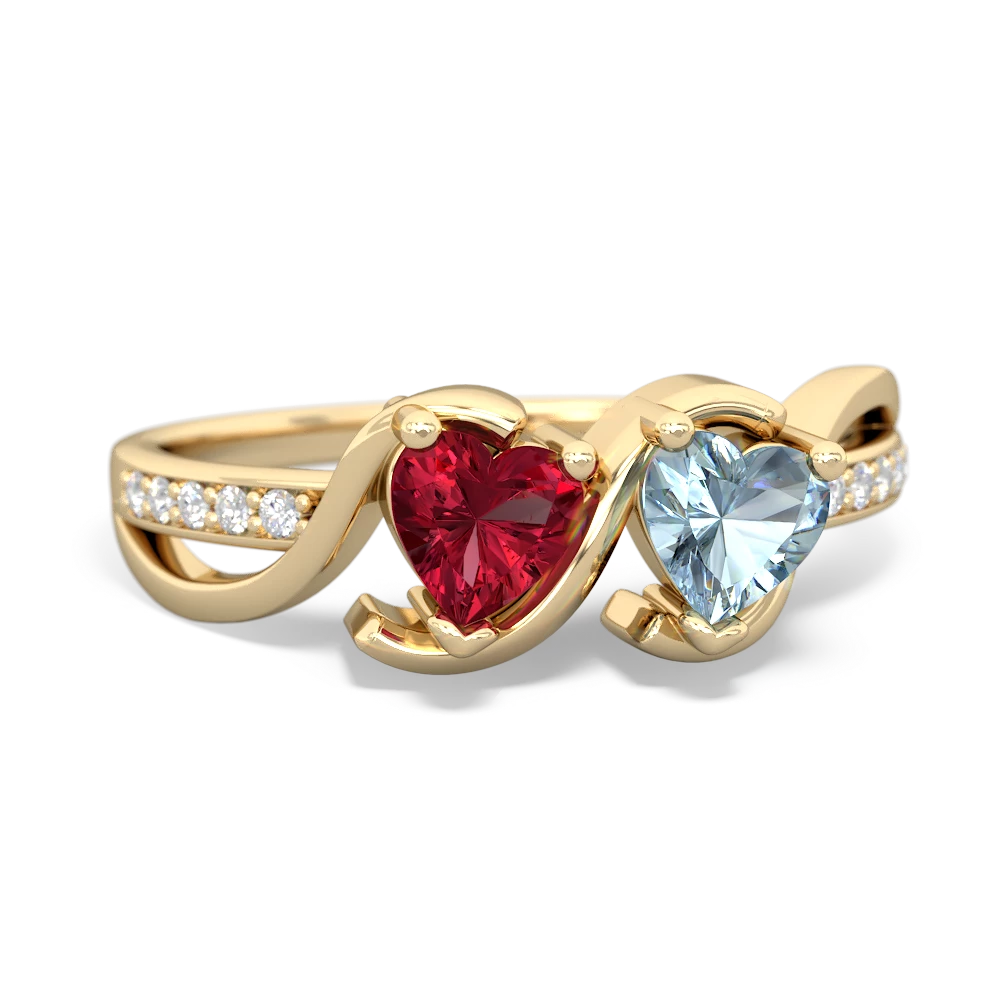 Lab Ruby Side By Side 14K Yellow Gold ring R3090