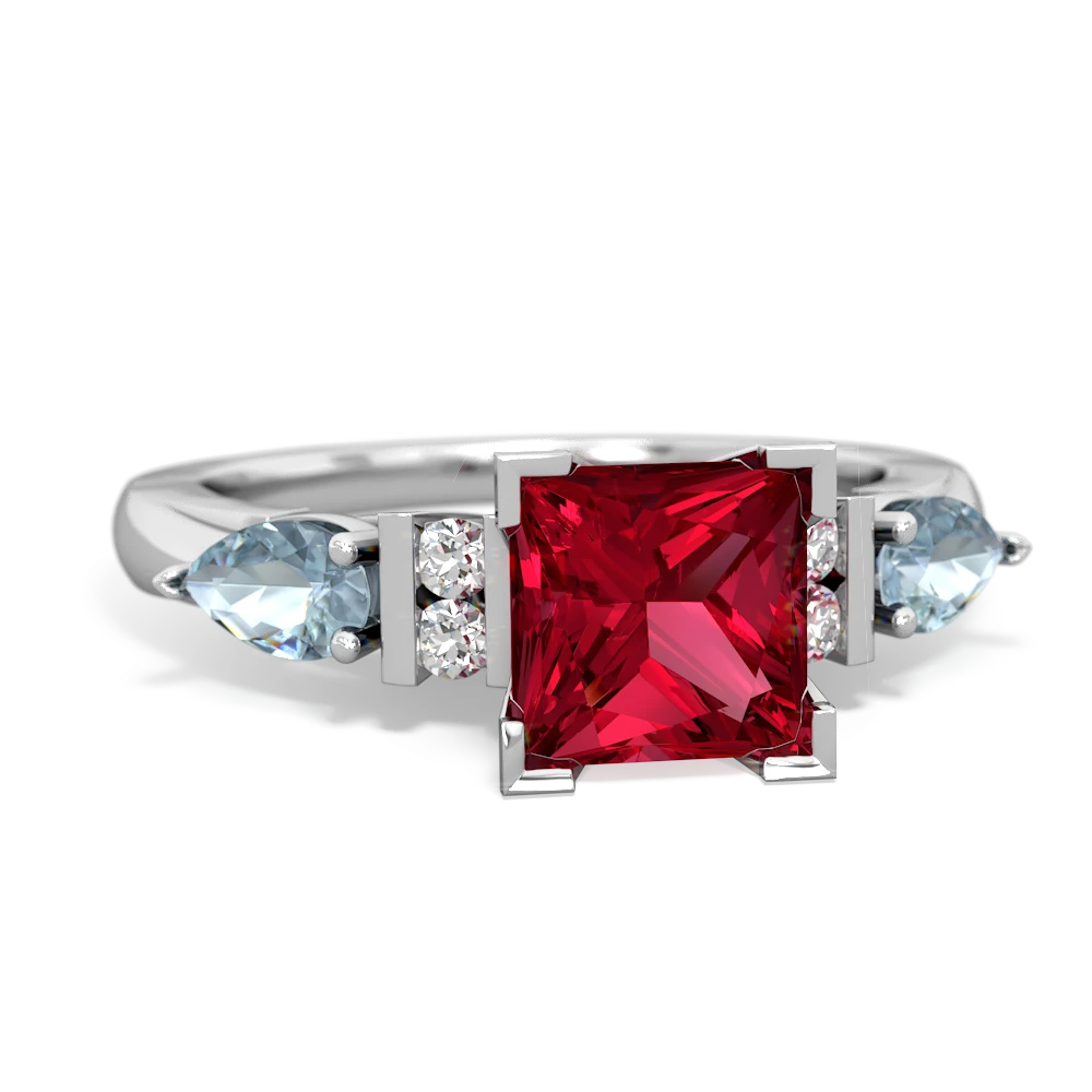 Lab Ruby 6Mm Princess Eternal Embrace Engagement 14K White Gold ring C2002