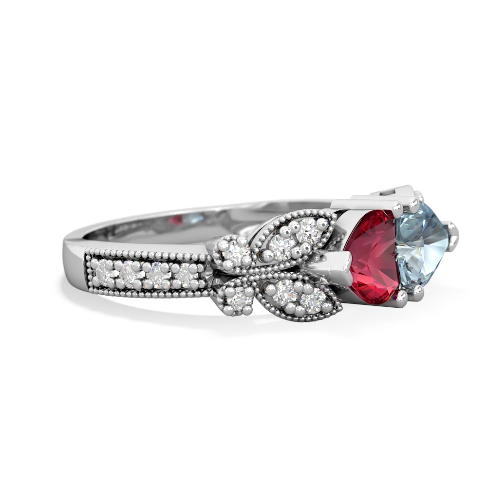 Lab Ruby Diamond Butterflies 14K White Gold ring R5601